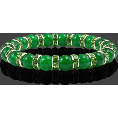 Vintage Stretch 8mm Beads Bracelet Natural Stone Green Chalcedony Rhinestone Bracelets Homme Femme Charm Yoga Bracelets Women