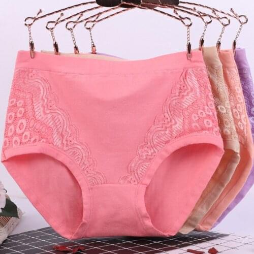 Mid Waist Briefs Cotton Panties Womens Plus Size Lace Underpants Lingerie Soft Crotch Womens Underwear Female Intimates 6634