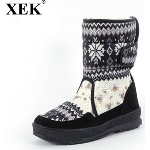 XEK 2018 Super Warm Mid calf Snow Boots women winter woman snowboots Waterproof flats botas mujer invierno para nieve ZLL533