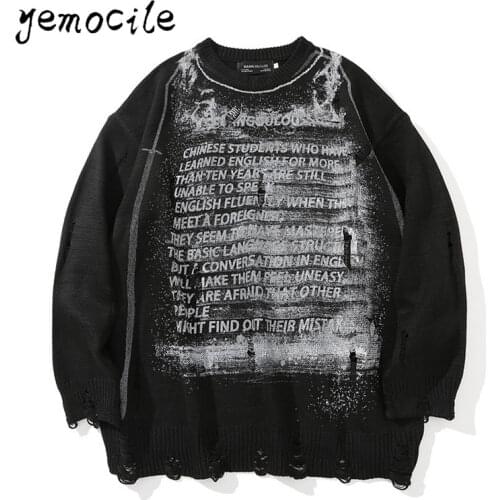 Yemoclie Harajuku Sweater Knitted Letter Oversized Sweaters for Men 2020 Winter Hip Hop Casual Women High Street Sweater