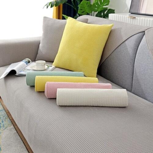 Winter Short Plush Sofa Towel Yellow Solid Color Non-Slip Couch Covers for Living Room Soft Smooth Slipcover Recliner Cover
