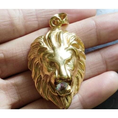 Gold AAA Crystal Stainless Steel King Lion Biker Pendant Charms with rope chain 22'' FOR WOMEN men