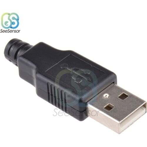 10Pcs Type A Male USB 4 Pin Plug Socket Connector With Black Plastic Cover