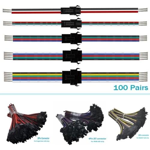 100pairs/lot 2/3/4/5/6pin Male and Female JST Connector DC5-24V For WS2812 5050 Individual Addressable RGB LED Strip Light