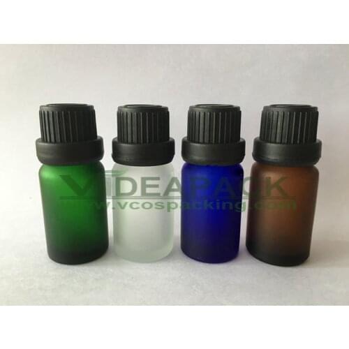 100pcs 5ml glass Essential oil bottle ottles of frosted glass black plastic screw caps Tamper Evident cap