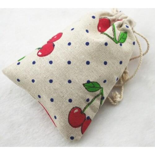 10x14cm Cherry Vintage Cotton Burlap Jute Favour Candy Gift Bags Wedding Party Pouches