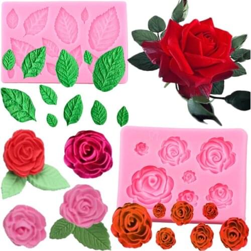 2 Pieces/Set Rose Flower Leaf Silicone Mold Wedding Cupcake Fondant Cake Decorating Tools Chocolate Candy Clay Resin Mould