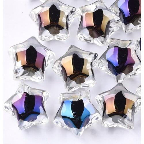 20pcs Transparent Acrylic Half Drilled Star Beads in Bead Rainbow Color for jewelry DIY making,16x17x14.5mm, Half Hole: 3mm