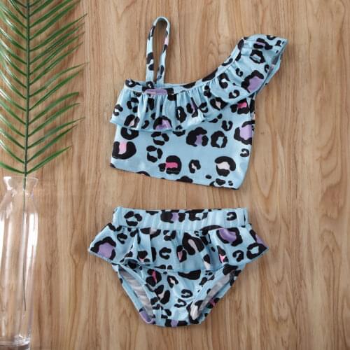 2021 Kids Baby Girl 2pcs Bikini Set Leopard Ruffle Seperate Swimwear Swimsuit Beachwear Summer Bathing Suit for Girls 6M-5T