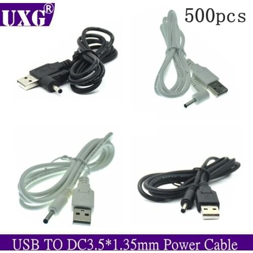 500pcs DC Power Plug USB Convert To 3.5*1.35mm/DC 3.5*1.35mm Black L Shape Right Angle Jack With Cord Connector Cable 1m 3ft 2m