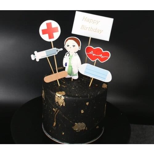 7pcs Happy Birthday Cake Topper Nurse Doctor Design Cupcake Topper for Medical Staff Birthday Party Cake Decorations Baby Shower