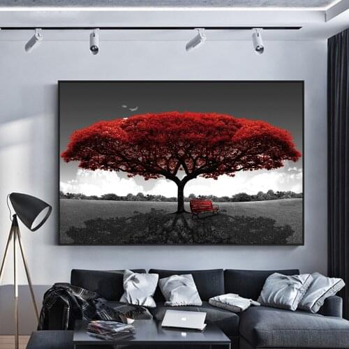 Abstract Red Trees Canvas Paintings On the Wall Art Posters And Prints Trees Landscape Canvas Art Pictues For Living Room Cuadro