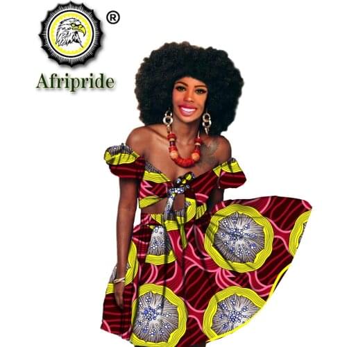 African Clothes for Women Crop Top Skirts 2 Piece Attire Plus Size Clothing Ankara Print Suit Dashiki Outfits Sexy S2126003