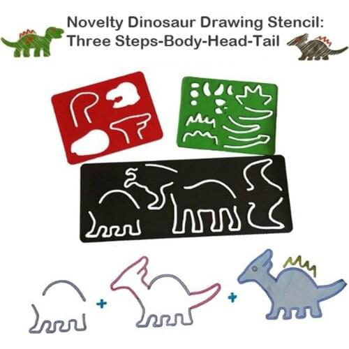 FreeShip NEW 3 Sets Asst Col Children Kids Pencil Drawing Stencil Dino Dinosaur Stencil For Drawing art craft supplies favor toy