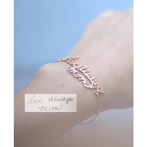 Handwritten Personalized Signature Bracelet on hand Custom Jewelry Stainless Steel Handmade Name Pendant Bracelets Women Gifts