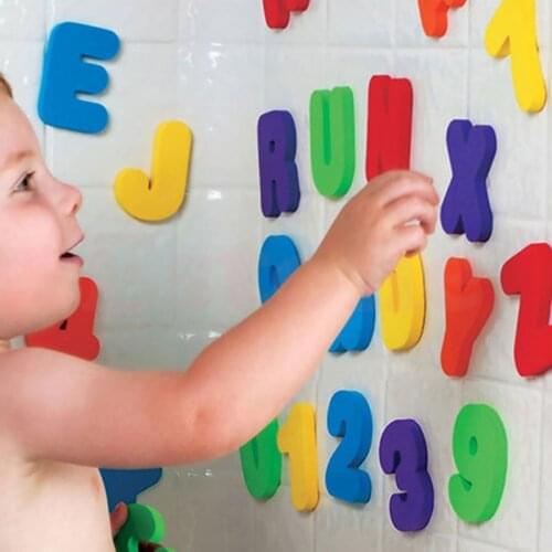 Alphanumeric Letter Puzzle Bath Toys Soft EVA Kids Baby Bathroom Water Toys Early Educational Suction Up Fish Bathing Toy