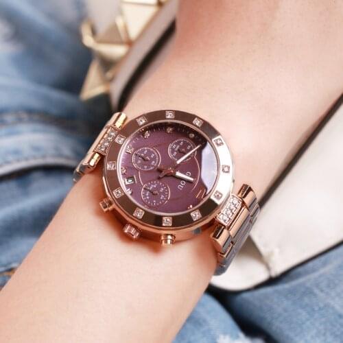 Guou Fashion Top Brand Luxury Rose Gold Steel Womens Watches Ladies Watch Calendar Clock Real 3 Eyes Relogio Feminino Saat