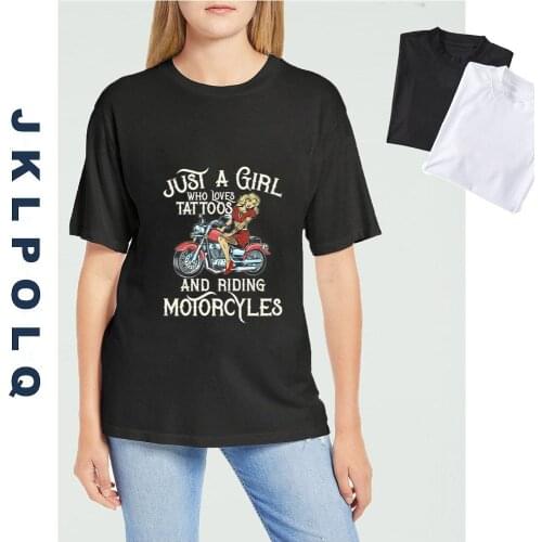 JKLPOLQ Biker girl just a girl who loves tattoos and motorcyles T-Shirt Funny Vintage Tops Women’s Cool Streetwear Cotton Tee