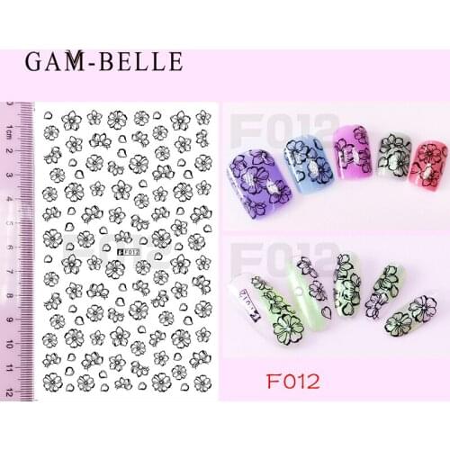 GAM-BELLE 1pcs 3D Nail Stickers Flowers Leaf Writing White Black Designs Manicure Nails Art Decorations Adhesive Sliders Decals
