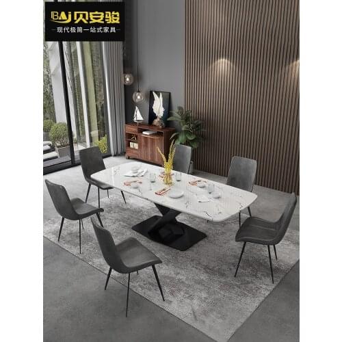 Italian minimalist family Nordic Light luxury marble dining table and chair combination modern simple dining table rectangular