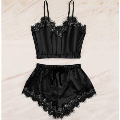 Heart Print Silk Lingerie Set Women Satin V-Neck Camisole Bowknot Top +Thong Ladies Backless Lingerie Comfort Soft Suit Pajama