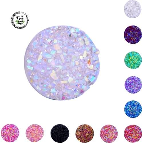 100pcs/lot 12x3mm Flat Round Resin AB Color Plated Imitation Druzy Agate Cabochons Accessories for Earring Jewelry DIY