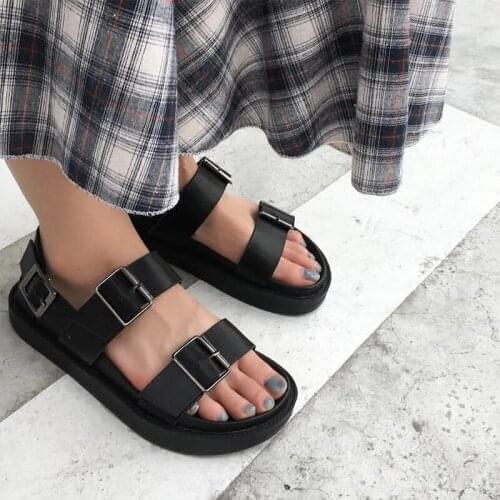 Summer Platform Shoes Fashion Buckle Strap Women Sandals Casual Platform Sandals Black Pu Outdoor Womens Sandals Punk Shoes