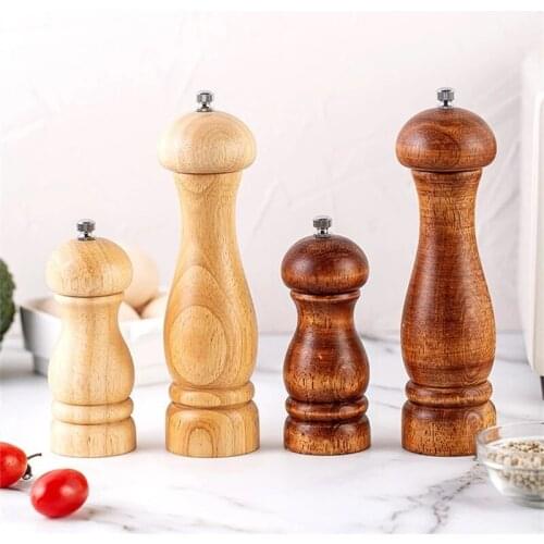 Solid Wood Pepper Spice Mill Grinder Set Salt Pepper Mill Beech Wood Handheld Seasoning Mills Grinder Ceramic Grinding Core BBQ
