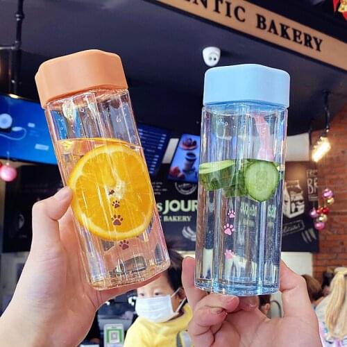 Lovely Cat Paw Water Bottle Creative Cute Transparent Plastic Milk Drinking Cup BPA Free Portable Anti Fall Cups With Handle