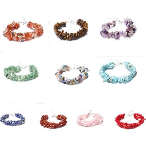 Natural Pink Quartz Amethysts Agates Lapis lazuli For Jewelry Bracelet rock crystal gravel double bracelet factory wholesale