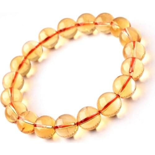 Genuine Natural Yellow Citrine Quartz Crystal Round Beads Bracelet Woman Men 10mm 11mm 12mm 13mm Wealthy Stone Gift AAAAA