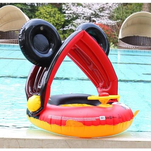New Inflatable Childrens Sunshade Seat Infant Swimming Ring with Steering Wheel Foldable Baby Lifebuoy Floating Sofa