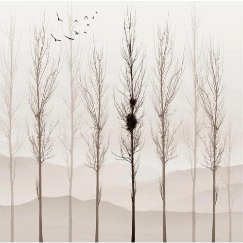 Forest tree wallpapers Simple wallpapers hand painted tree flying bird background wall decoration painting