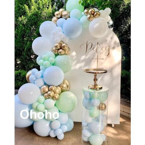 Pastel Blue Green White Metallic Gold Balloon Arch Set Baby Shower Kids Birthday Party Decorations Orgainc Balon Garland Set