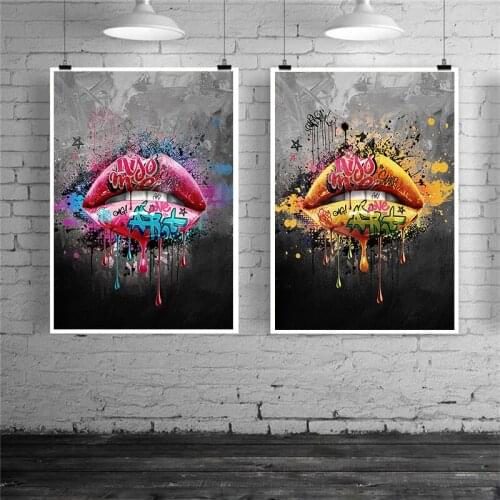 Pop Art Girl Sexy Lips Canvas Painting Street Graffiti Wall Art Posters Prints Wall Pictures for Bedroom Home Wall Cuadros Decor
