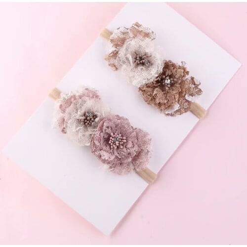 Lace Floral Baby Girl Headbands Newborn Baby Elastic Princess Hairbands Kids Pearl Flower Fresh Style Cute Hair Accessories