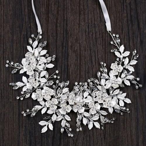 White metal flower with handmade beads luxury women headbands bridal headwear wedding hair jewelry