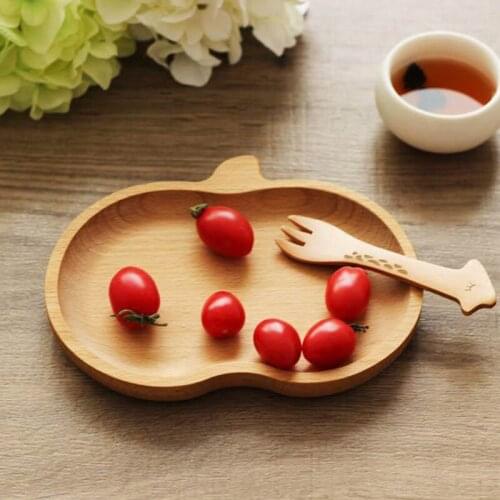 Creative Christmas Wooden Children Tableware Dinner Plates For Kids Wood Dish Plate Wooden Earing Utensils With Spoon And Fork