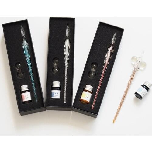 Crystal Glass Dip Pen Set Non-carbon Ink Fountain Signature Pen Writing Tools S02 20 Dropship
