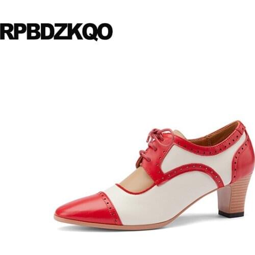 Medium Heels Oxford Round Toe Pumps High Japanese Fashion Shoes 2021 Luxury Women Multi Colored Lace Up Wooden Chic Brogue Block