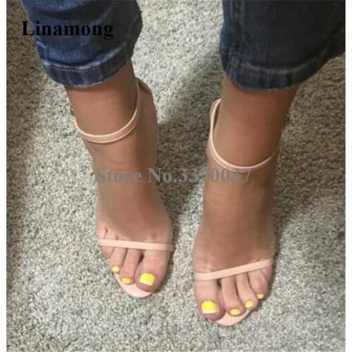 Classical Style Women Fashion Open Toe One Strap Thin Heel Sandals Nude White Red Ankle Strap High Heel Sandals Dress Shoes
