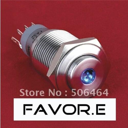 LED 16mm 6V/12V/24V/110V/220V IP67 dot illuminated 1NO 1NC Momentary metal Push Button light Switch High round
