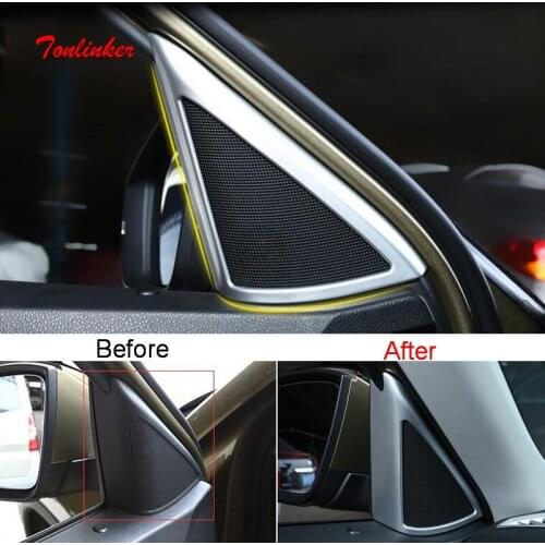 Tonlinker Interior Car Door triangle Speaker Cover Sticker for SKODA KODIAQ 2017-19 Car Styling 2 PCS ABS Chrome Cover sticker