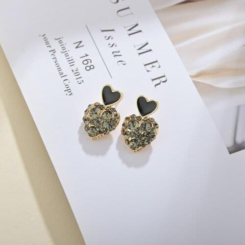 UAM 2020 Simple Women s Earrings Black Heart Square Black Rhinestone Small Drop Earrings for Girl Fashion Jewelry Accessories