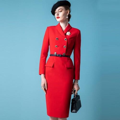 High End Dress Goddess Fan Qiudong New Style Celebrity Long Sleeve Suit Collar Professional Slim Dress