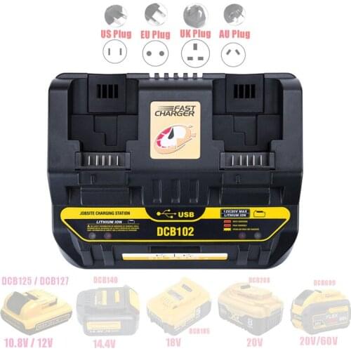 DCB102 Li-ion Battery Charger 2 Slide Port 4A Charging Current USB 2A Out DW1418 DCB200 DCB140 For Dewalt 14.4V 18V Lithium Tool