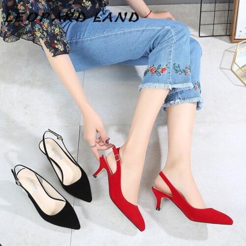 Leopard Land Womens Shoes Sexy Point Toe Supply Style Rear Empty Buckle Low Heel Plus High Heels OL Pumps Kitten Heel WZ-5106