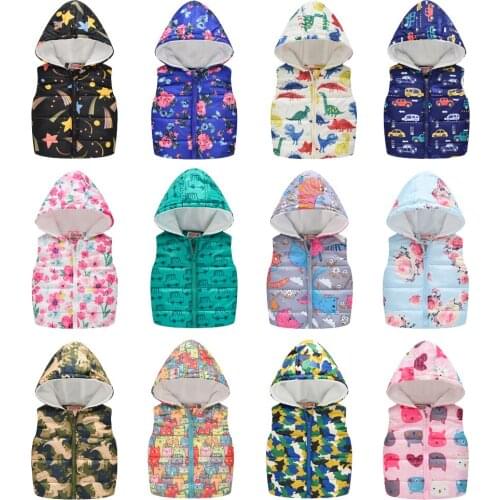 Kids Vest Childrens Girls printing Vest Hooded Jacket Winter Autumn Waistcoats for Boy Baby Outerwear Coats girl clothes 2-6T