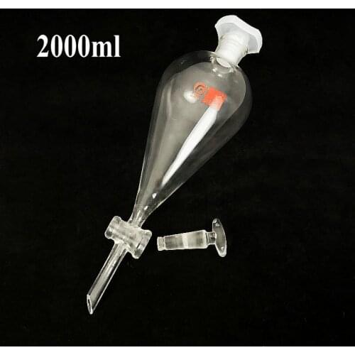 1pcs 2000ml Glass Pear-shaped Separatory Funnel with GLASS Piston Stopper for Laboratory Oil Separation Refining