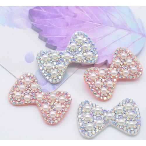 10Pcs/lots Pink & White Bowknot Tie Pearl Patch Home Decor Material Hairclip Pin Rhinestone Applique Sew-on DIY Craft Accessory
